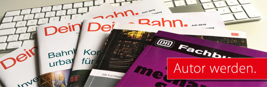 Autor werden_Deine Bahn Heft und DB Fachbücher auf einer PC Tastatur